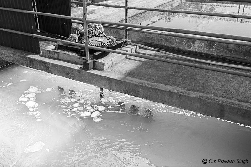 Alum and lime mixed water in a flocculation tank in the water treatment plant (WTP) of a multi-village scheme under Jal Jeevan Mission in Jharkhand, India
